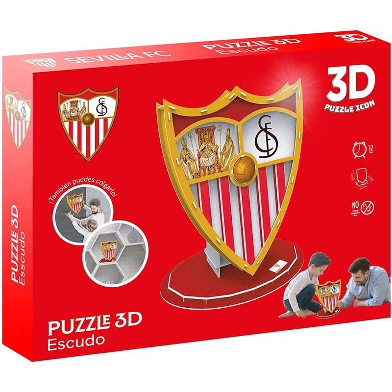 Puzzle 3D del escudo de fútbol Sevilla FC con piezas de carton