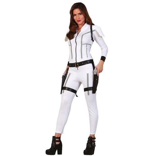 Disfraz de espía invernal blanco para adultos talla L con cartucheras