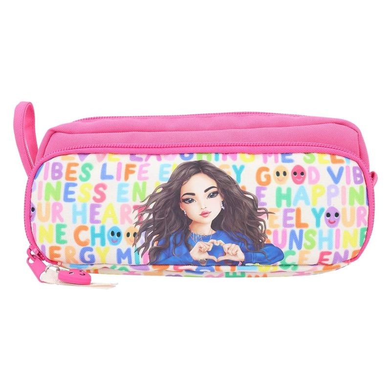 Estuche portatodo Selflove con 3 compartimentos color rosa y blanco