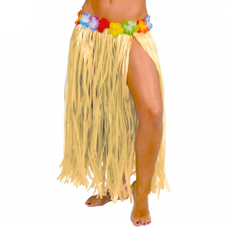 Falda de Paja Hawaiana con Flores de 75 cm Complemento de Guirca