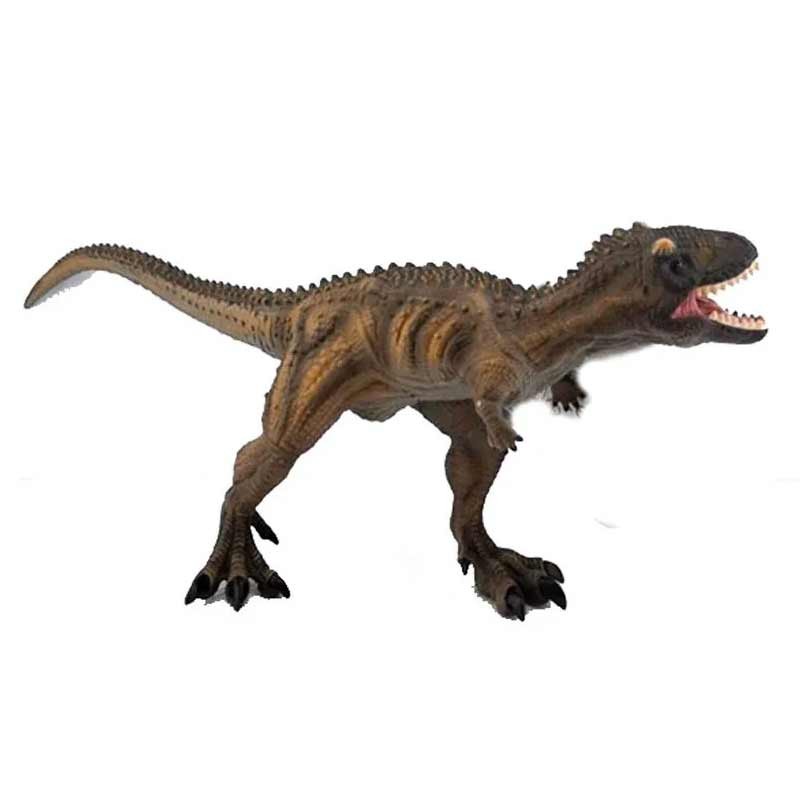 Figura de torosaurio pequeña de color marrón con fauces abiertas