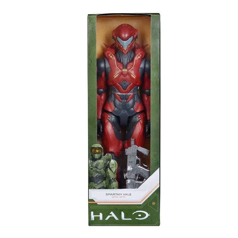 Figura soldado Spartan Vale color rojo con arma SMG de Halo Infinity