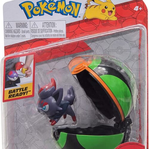 Muñeco Pokemon Zorua junto a Ocaso Ball de Pokémon Clip and Go