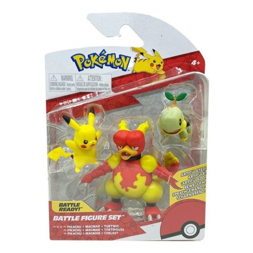 Pack de 3 Figuras de combate pikachu, magmar, turtwig de Pokémon