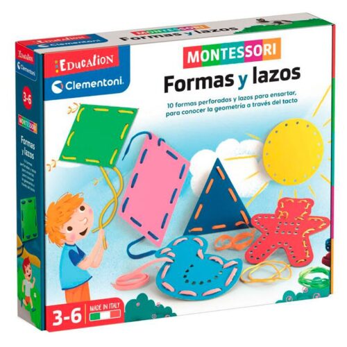 Juego educativo Montessori de formas y lazos para conocer la geometría