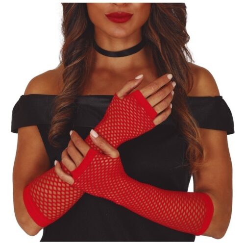 Guantes de malla rojos para disfraces de carnaval y Halloween