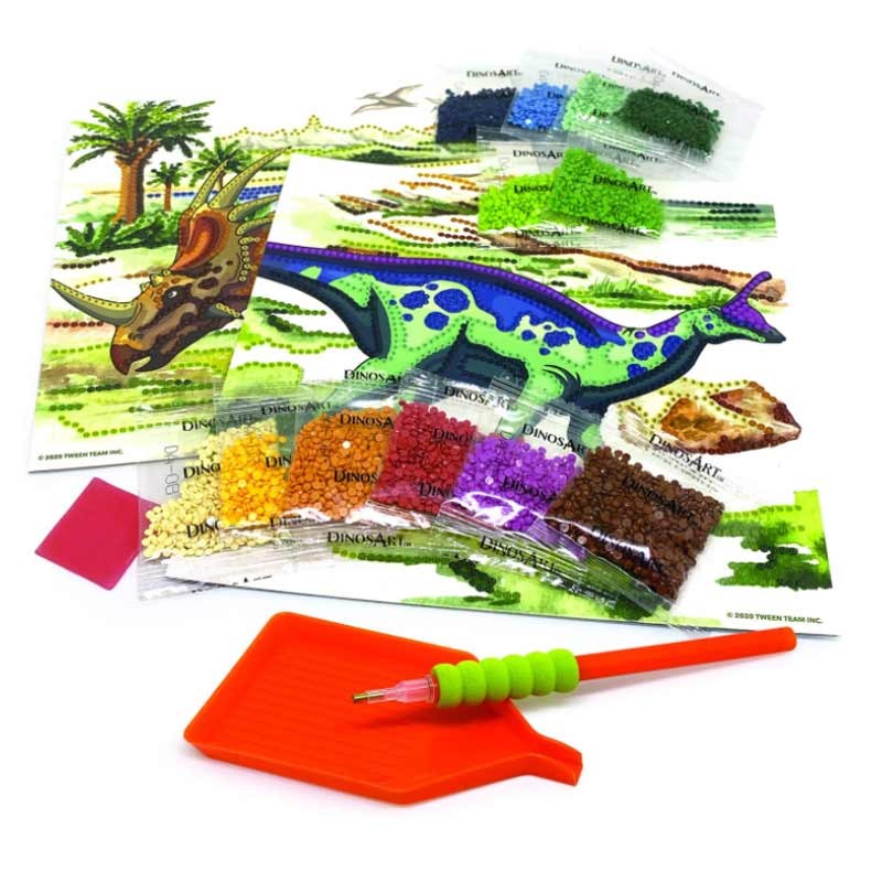 Kit de mosaicos de dinosaurios con brillantes de colores y accesorios