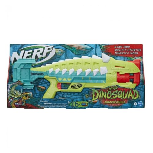 Lanzador Nerf modelo Dinosquad armorstrike con tambor de ocho dardos