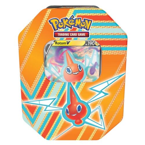 Lata de Rotom V en español con carta promocional de Pokémon TCG