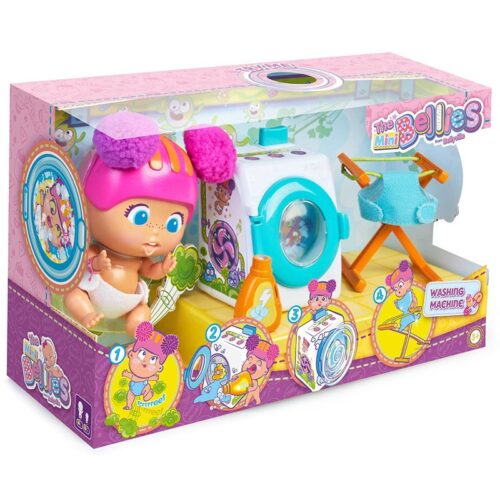 Lavadora de Mini Bellies con bote de detergente y tendedor para ropa