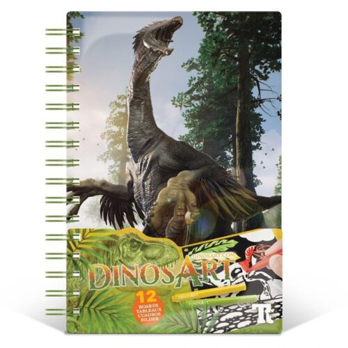 Libreta DinosArt de dinosaurios terciopelo con 12 laminas y colores