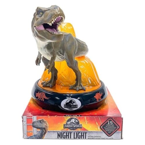 Luz quitamiedos nocturna modelo T-Rex en 3D color verde y dorado