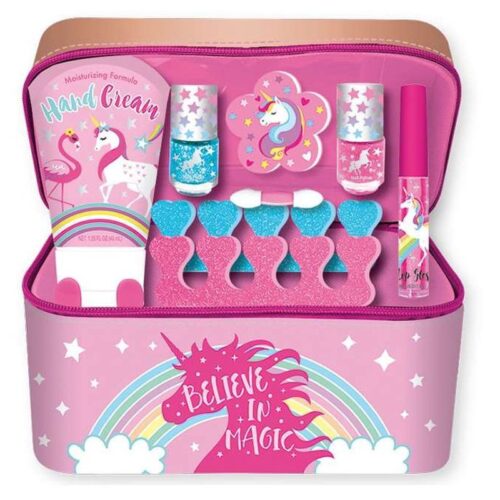 Maletín de belleza para uñas con adornos de unicornio rosa