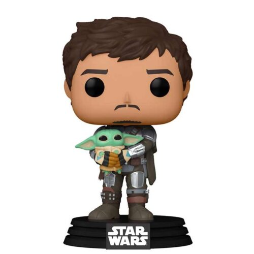 Funko POP Star Wars Mando sujetando a El Niño en Peana El Mandaloriano