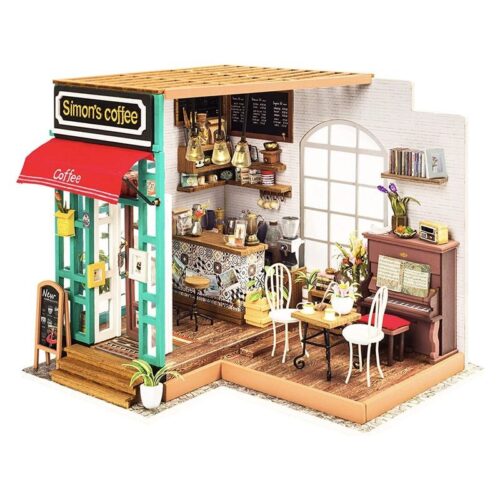 Robotime maqueta Simon’s Coffee Dollhouse 3D con luces led automáticas
