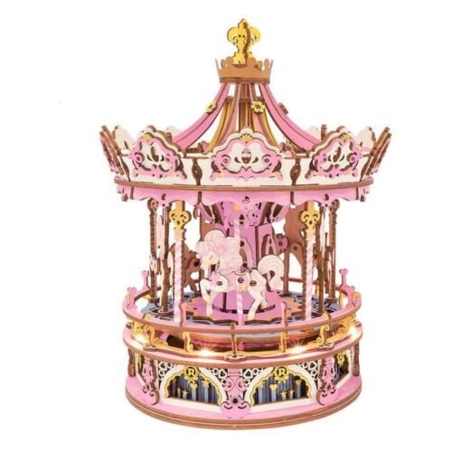 Maqueta de madera 3D carrusel romantico versión ensueño con mecanismos
