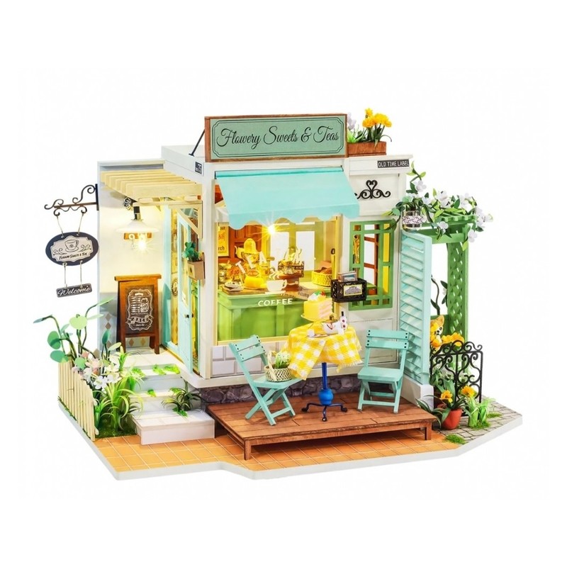 Robotime maqueta de madera Flowey Sweets y Teas en 3D con luces led