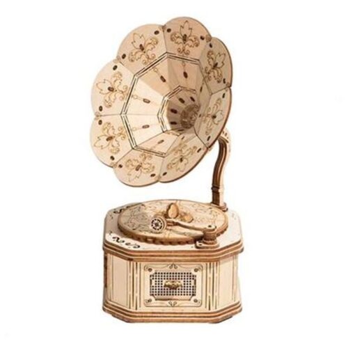 Maqueta de madera Robotime modelo gramófono en 3D ideal para decorar