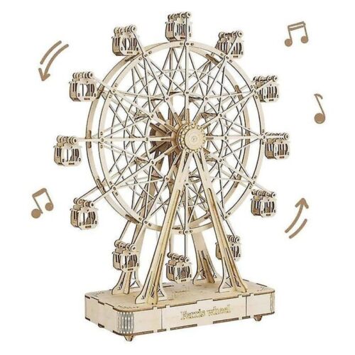 Maqueta madera noria giratoria en 3D con movimiento de Robotime 112825