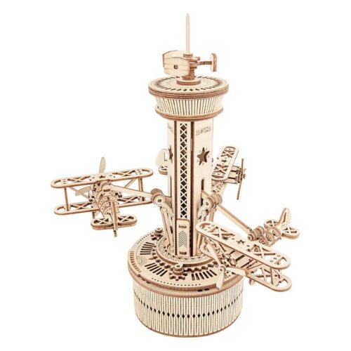 Maqueta de madera 3D Rokr torre de control con aviones caja de música