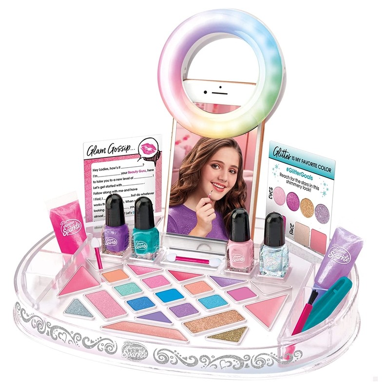 Kit de maquilla para niñas con esfera circular de luces para el móvil