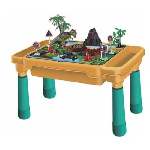 Mesa de juegos con dinosaurios, vehículos y zona volcánica 22-366