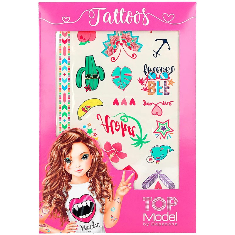 Top Model Metallic Tattoos con tatuajes temporales infantiles a color