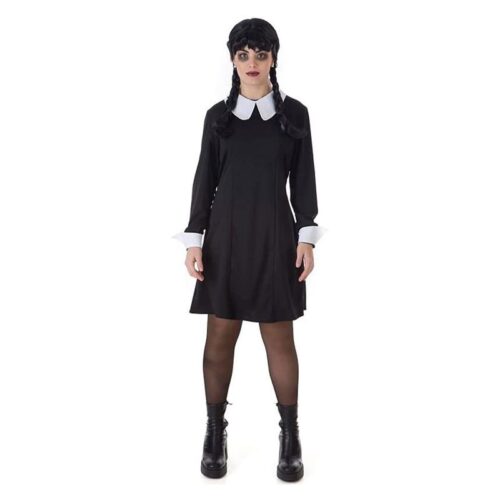Disfraz de Miércoles Addams con vestido negro de Mujer adulto talla M