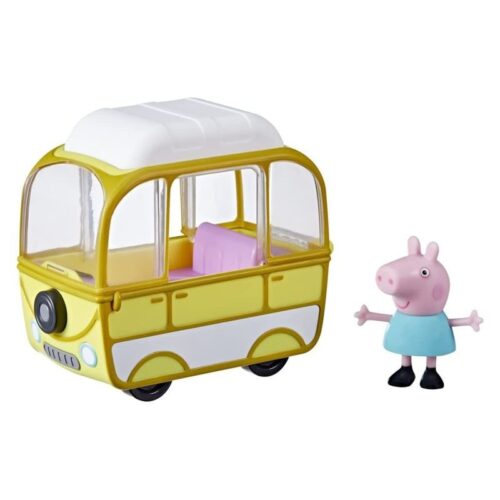Peppa Pig set figura de Peppa con mini caravana amarilla con ruedas