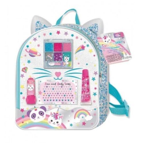 Mochila de maquillaje de gato con cremallera y varos accesorios