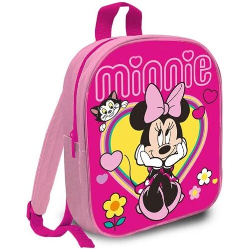 Mochila de Minnie Mouse de color rosa con flores y corazones de 29 cm