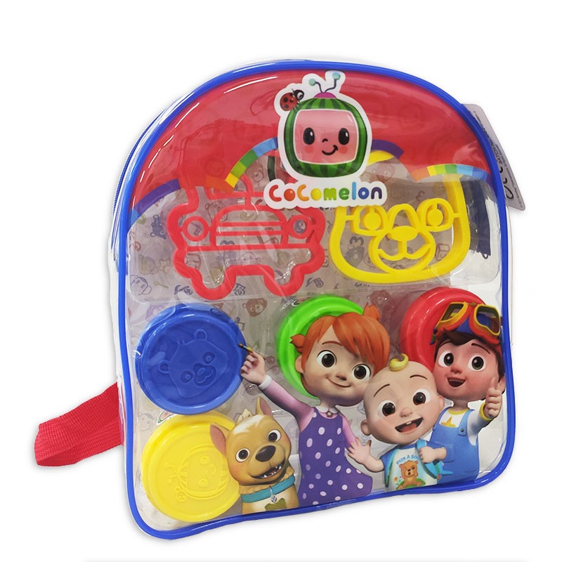 Mochila de Cocomelon con 4 botes de plastilina y dos moldes para jugar