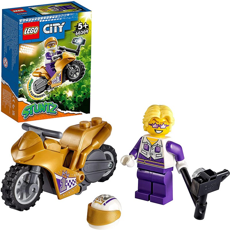Lego City Stuntz Moto dorada personaje Spotlight y cámara selfie 60309