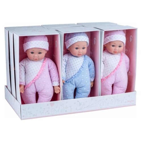 Muñeco Tiny Lloron con vestido de corazones y lunares rosa y azul