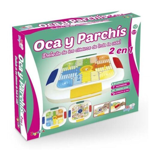 Oca y parchis clasicos, Juego de mesa familiar 2 en 1 de habilidad