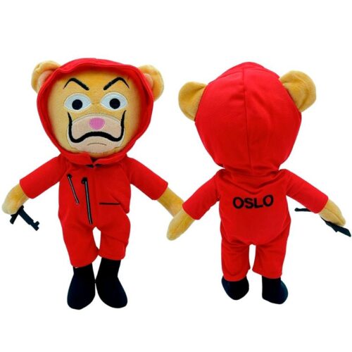 Peluche musical de oso con el nombre Oslo y metralleta en la mano