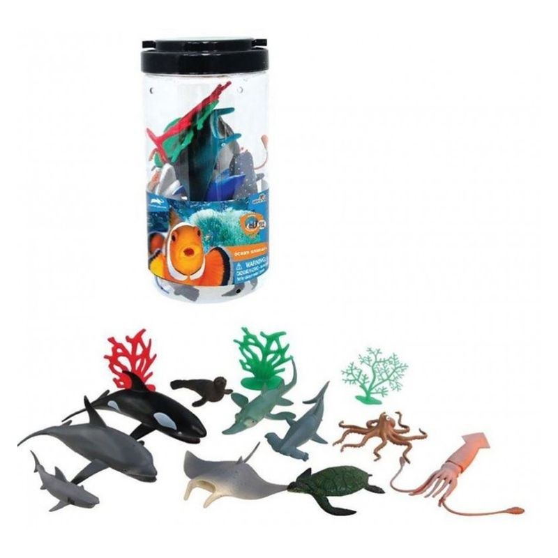 Set con 13 figuras de animales salvajes del océano realistas