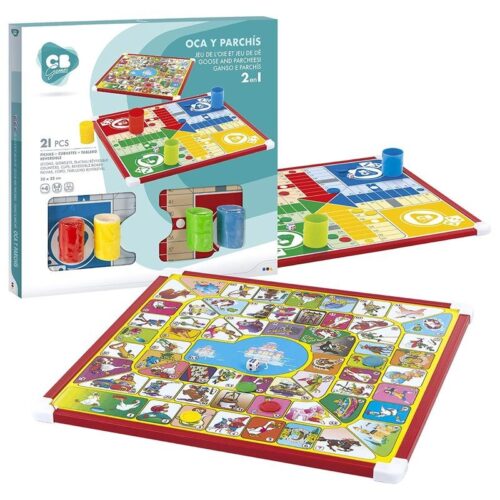 Juego de mesa clásico en familia 2 en 1 Parchís y Oca con 4 cubiletes