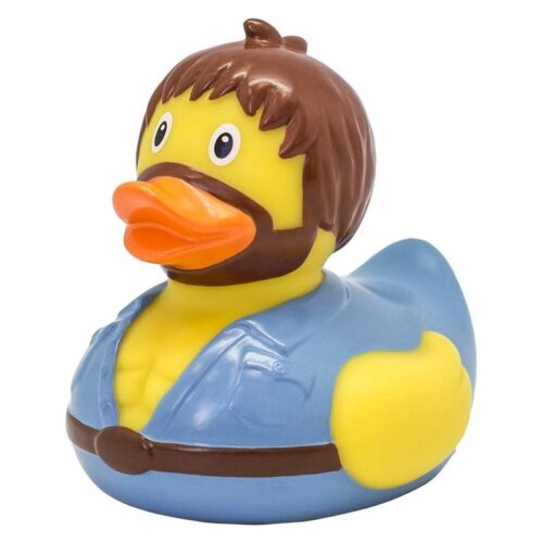 Pato de goma fornido con barba 8 cm de tamaño