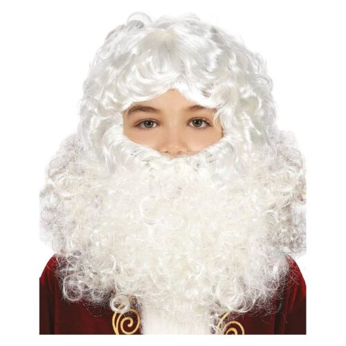 Peluca y barba de Papá Noel para niños color blanco puro 48018 GUIRCA