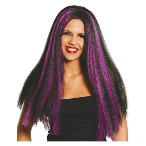 Peluca para disfraces de bruja con mechas en color lila Guirca 4552