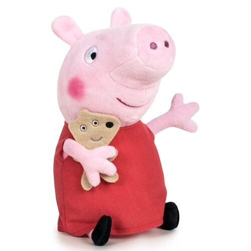 Peluche Peppa pig blandito de 20 cm con osito con ropa de color rojo