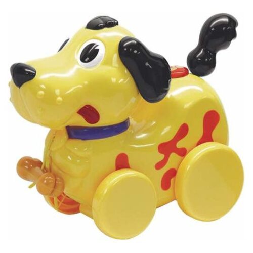 Perrito musical de plástico con hueso tirador amarillo 21-181