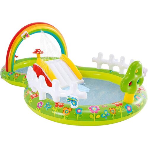 Piscina infntil hinchable con dispersor de agua y tobogán de Intex