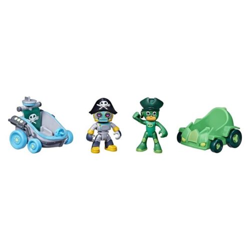 Pj Masks pack de figuras Gekko vs Pirata Robot con dos mini vehículos