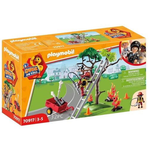 Playmobil set de rescate de gato con bombero Duck on Call 70917