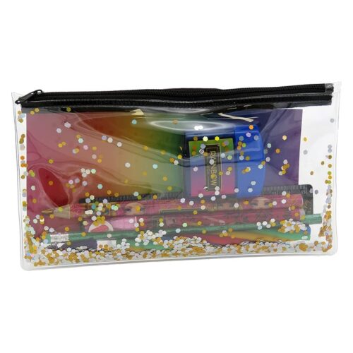 Portatodo transparente con perlitaa flotantes y accesorio Rainbow High