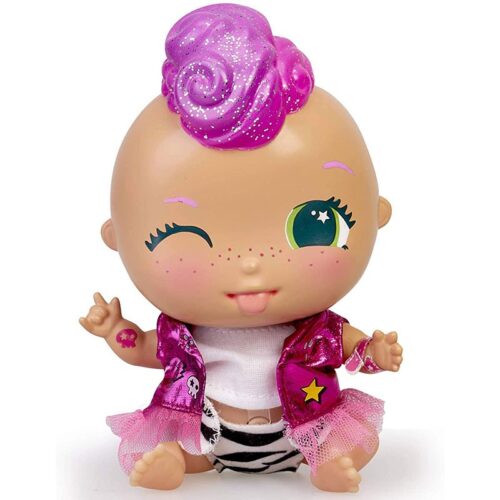 Muñeca Bellies Punky Pink rockera con pelo que brilla en la oscuridad