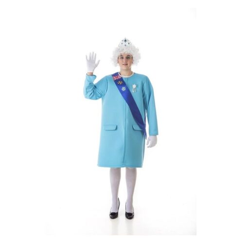 Disfraz Reina Isabel con abrigo azul claro y corona de adulto talla L