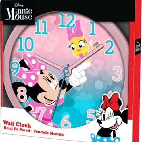 Reloj de pared del personaje de Disney Minnie en color rosa y celeste